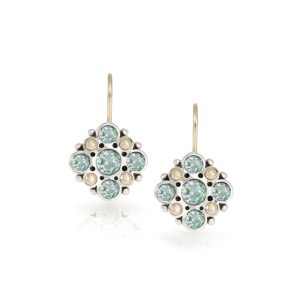 Victorian earrings blue topaz set in Silver with yellow gold beads by Scarab Jewellery Studio London