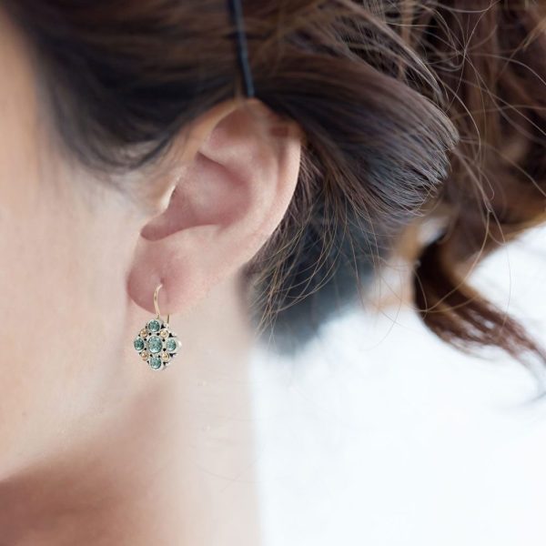 Victorian earrings blue topaz set in Silver with yellow gold beads by Scarab Jewellery Studio London
