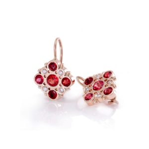 Victorian earrings Red Sapphires Diamonds set in Red Gold by Scarab Jewellery Studio London