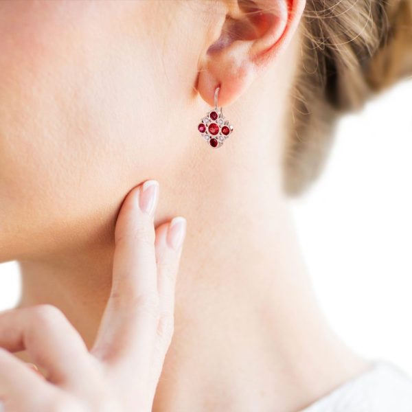 Victorian earrings Red Sapphires Diamonds set in Red Gold by Scarab Jewellery Studio London
