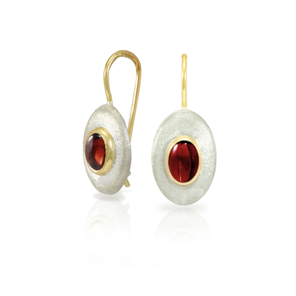 Surfboard Earrings Garnet with Solid Silver “Surfboard” and Gold trim by Scarab Jewellery Studio