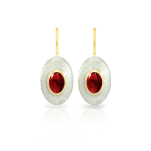 Surfboard Earrings Garnet with Solid Silver “Surfboard” and Gold trim by Scarab Jewellery Studio