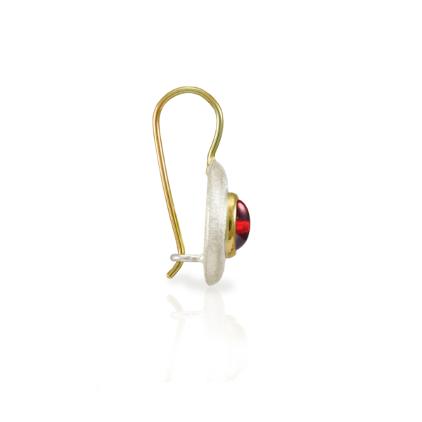 Surfboard Earrings Garnet with Solid Silver “Surfboard” and Gold trim by Scarab Jewellery Studio