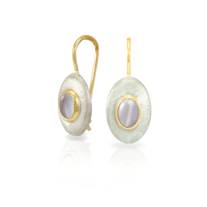 Surfboard Earrings Moonstone with Solid Silver “Surfboard” and Gold trim by Scarab Jewellery Studio