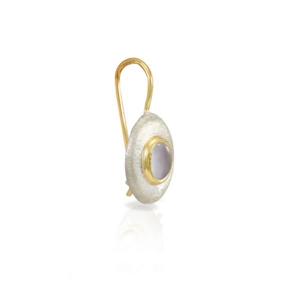 Surfboard Earrings Moonstone with Solid Silver “Surfboard” and Gold trim by Scarab Jewellery Studio