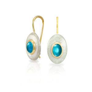 Surfboard Earrings Swiss Blue Topaz with Solid Silver “Surfboard” and Gold trim by Scarab Jewellery Studio