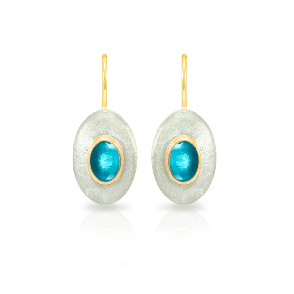 Surfboard Earrings Swiss Blue Topaz with Solid Silver “Surfboard” and Gold trim by Scarab Jewellery Studio