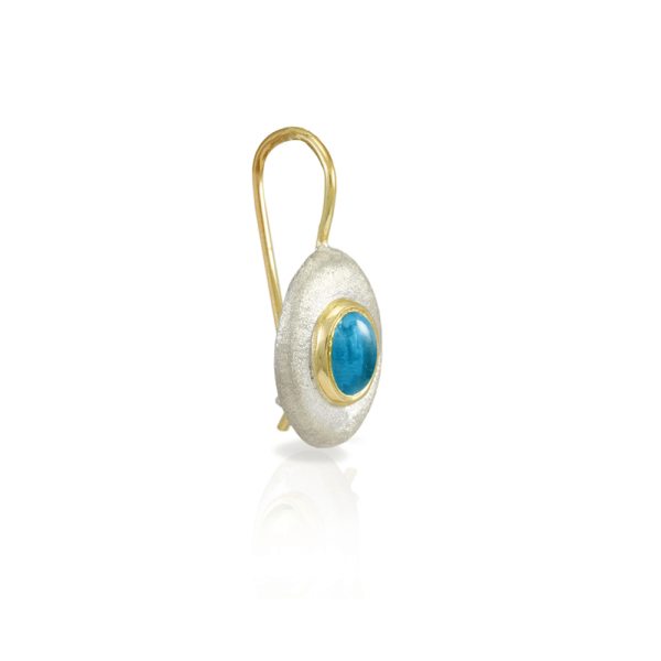 Surfboard Earrings Swiss Blue Topaz with Solid Silver “Surfboard” and Gold trim by Scarab Jewellery Studio