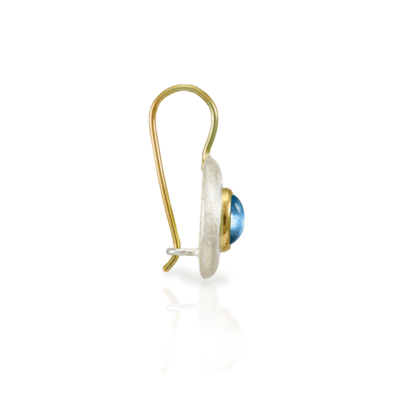 Surfboard Earrings Swiss Blue Topaz with Solid Silver “Surfboard” and Gold trim by Scarab Jewellery Studio