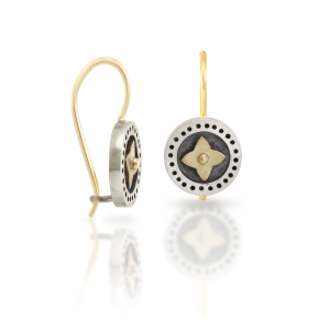 black and silver earrings with gold star detail - Scarab Jewellery Studio