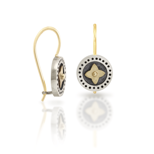black and silver earrings with gold star detail - Scarab Jewellery Studio
