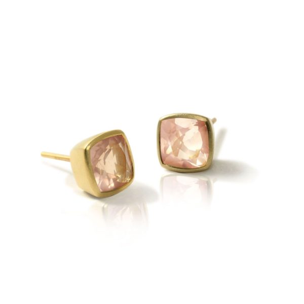 Gold Rose Quartz Stud Earrings by Scarab Jewellery Studio