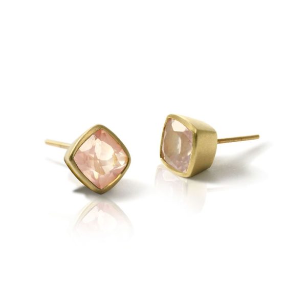 Gold Rose Quartz Stud Earrings by Scarab Jewellery Studio