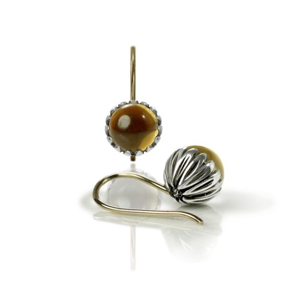 Daisy Citrine Cabochon Drop Earrings by Scarab Jewellery Studio