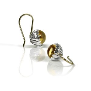 Daisy Citrine Cabochon Drop Earrings by Scarab Jewellery Studio