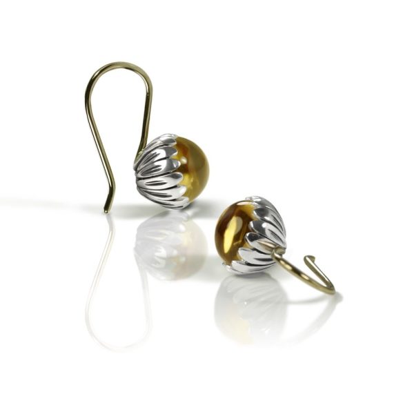 Daisy Citrine Cabochon Drop Earrings by Scarab Jewellery Studio