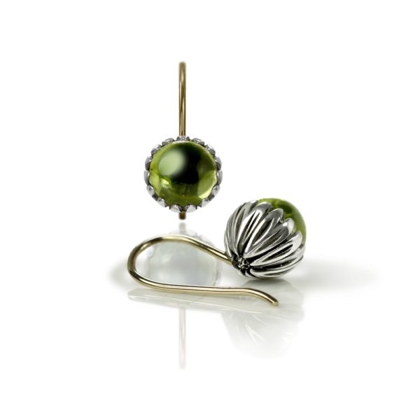 Daisy Peridot Cabochon Drop Earrings by Scarab Jewellery Studio