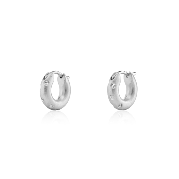Huggie Diamond Earrings White Gold by Scarab Jewellery Studio