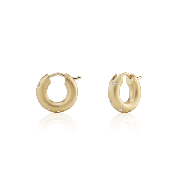 Huggie Diamond Earrings Yellow Gold by Scarab Jewellery Studio