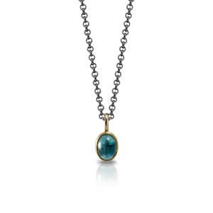 Secret Scarab Oval Blue Topaz Pendant - swiss blue topaz cabouchon gold pendant - Scarab Jewellery Studio