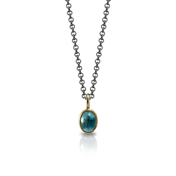 Secret Scarab Oval Blue Topaz Pendant - swiss blue topaz cabouchon gold pendant - Scarab Jewellery Studio
