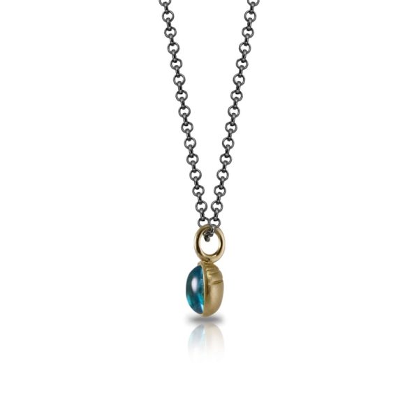 Secret Scarab Oval Blue Topaz Pendant - swiss blue topaz cabouchon gold pendant - Scarab Jewellery Studio