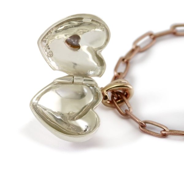 Rose Quartz Silver Heart Locket Necklace by Scarab Jewellery Studio