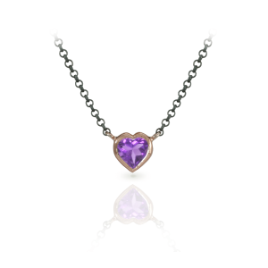 Amethyst Heart Necklace set in Rose Gold with Blackened Silver Chain by Scarab Jewellery Studio