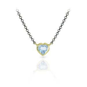 Sky Blue Topaz Heart Pendant set in Yellow Gold with Blackened Silver Chain by Scarab Jewellery Studio