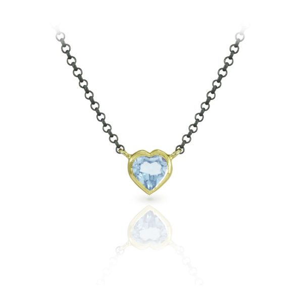Sky Blue Topaz Heart Pendant set in Yellow Gold with Blackened Silver Chain by Scarab Jewellery Studio
