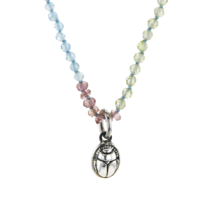 Silver Scarab Charm Gemstone Necklace