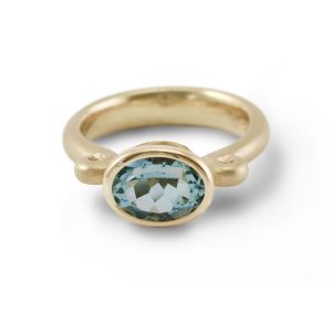 Aquamarine Gold Scroll Ring by Scarab Jewellery Studio