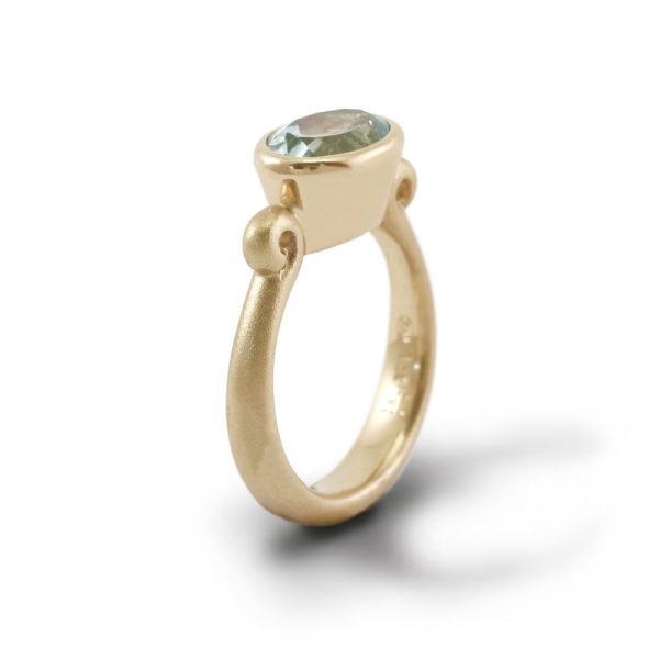 Aquamarine Gold Scroll Ring by Scarab Jewellery Studio