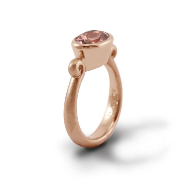 Morganite Gold Scroll Ring by Scarab Jewellery Studio