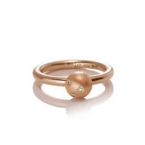 Red Gold Gypsy Diamond Ball Ring - gypsy setting