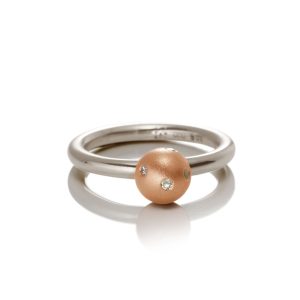 Silver Red Gold Gypsy Diamond Ball Ring - gypsy setting