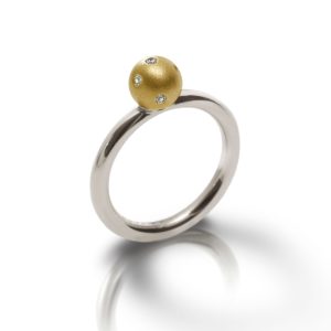Silver Gold Gypsy Diamond Ball Ring - gypsy setting