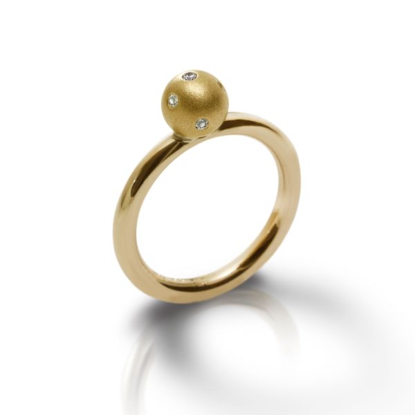 Yellow Gold Gypsy Diamond Ball Ring - gypsy setting