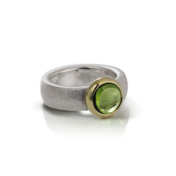 Modern Chunky Silver Peridot Ring by Scarab Jewellery Studio
