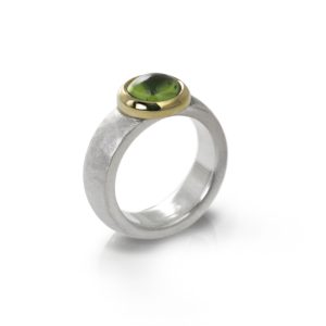 Modern Chunky Silver Peridot Ring by Scarab Jewellery Studio