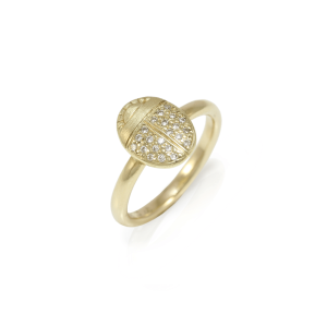 Scarab Ring with Diamonds in Yellow Gold and pave diamond wings by Scarab Jewellery Studio