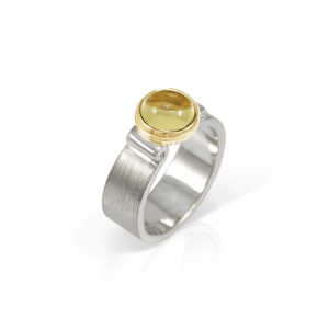 Citrine Greek Scroll Ring in silver with yellow gold setting by Scarab Jewellery Studio