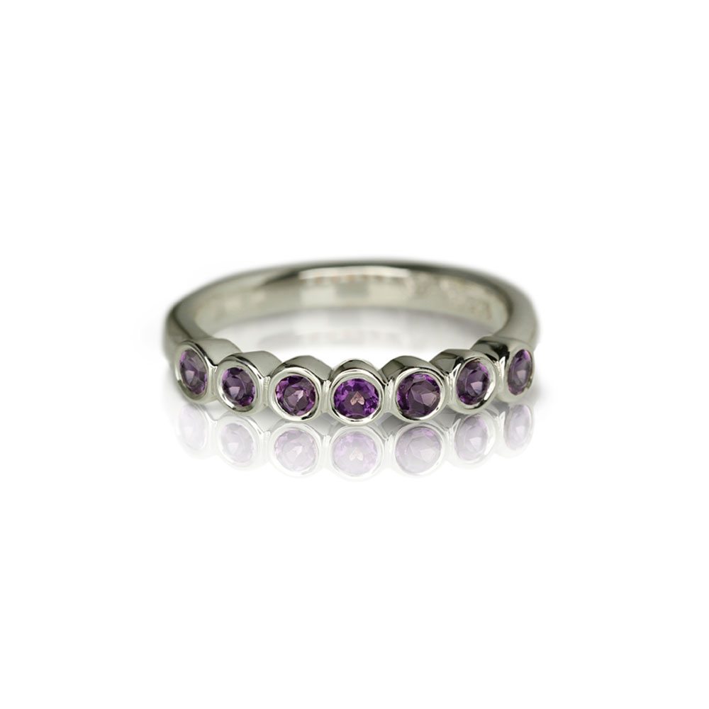 Silver Seven Stone Amethyst Ring by Scarab Jewellery Studio - February Birthstone Jewelry