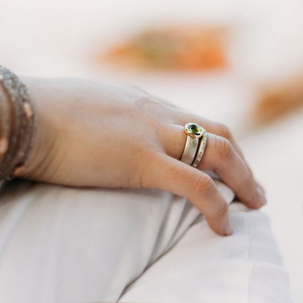 Modern Chunky Silver Peridot Ring by Scarab Jewellery Studio