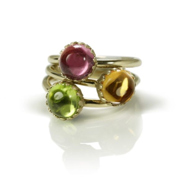 Daisy gemstone cabochon Gold Rings by Scarab Jewellery Studio