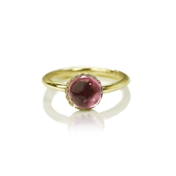 Daisy Pink Tourmaline Cabochon Gold Ring by Scarab Jewellery Studio
