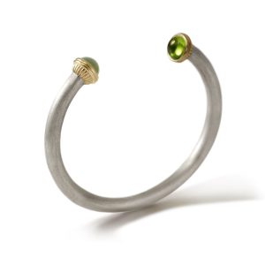 Silver Peridot Torque Bangle by Scarab Jewellery Studio