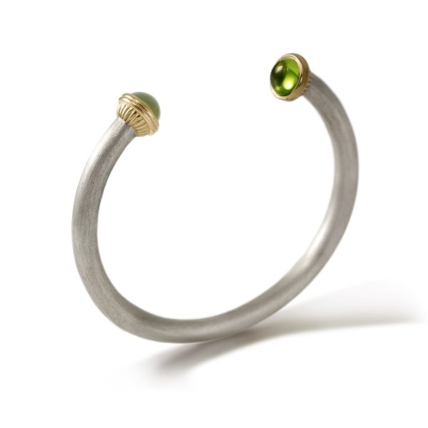 Silver Peridot Torque Bangle by Scarab Jewellery Studio