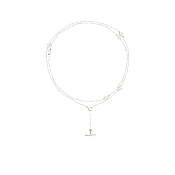 Seed pearl wrap necklace with silver Moonstone Scarab trinkets