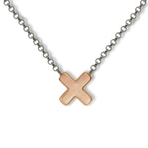 Rose Gold Cross Necklace with blackened silver integrated chain by Scarab Jewellery Studio